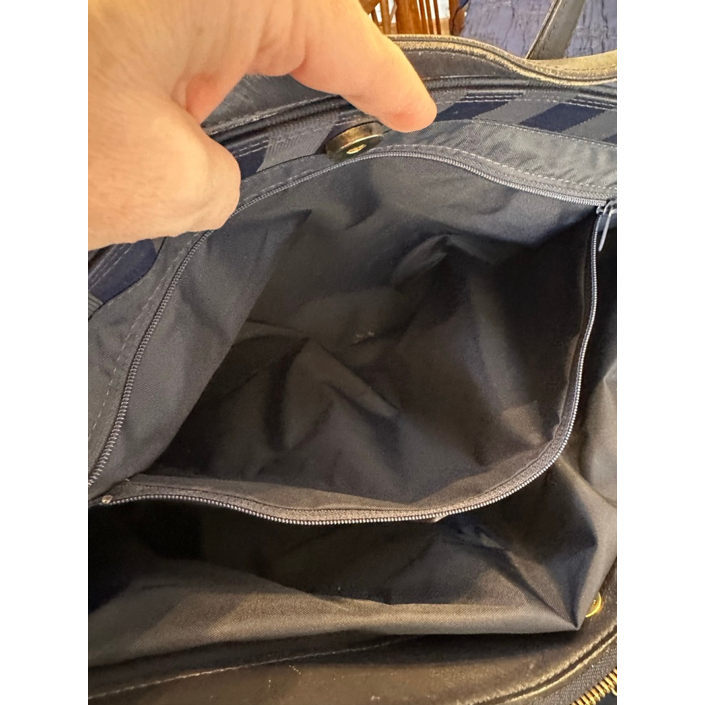Valentino Garavani Leather & Nylon Navy Striped Travel Bag - Picture 16 of 16